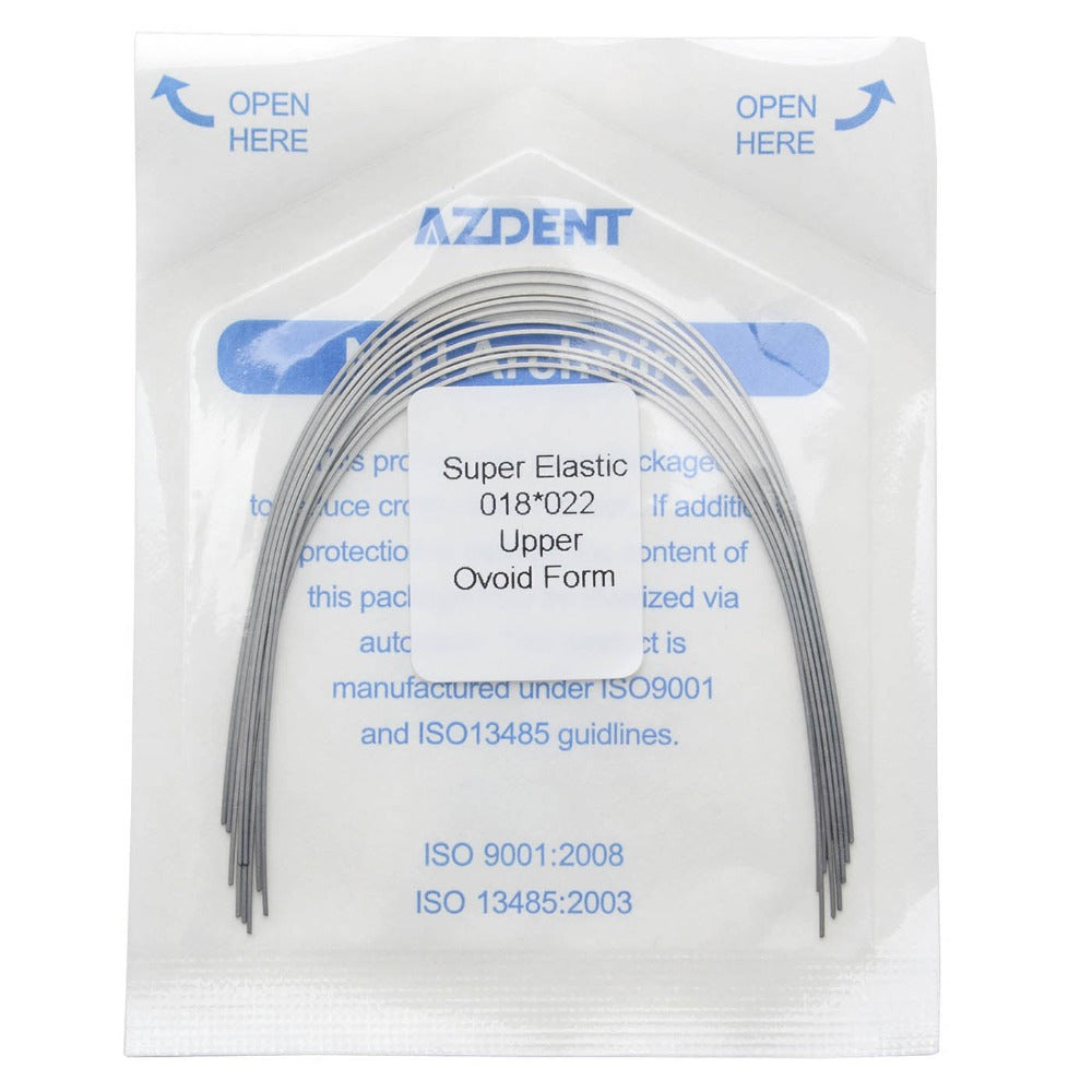 Arco de alambre AZDENT Niti Super Elastic Ovoide Rectangular 0,018 x 0,022 Superior 10 piezas/paquete