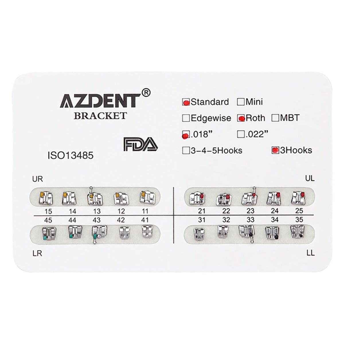 Металлические брекеты AZDENT Dental Standard Roth Slot .018 крючки по 3 шт./уп. 20 шт.