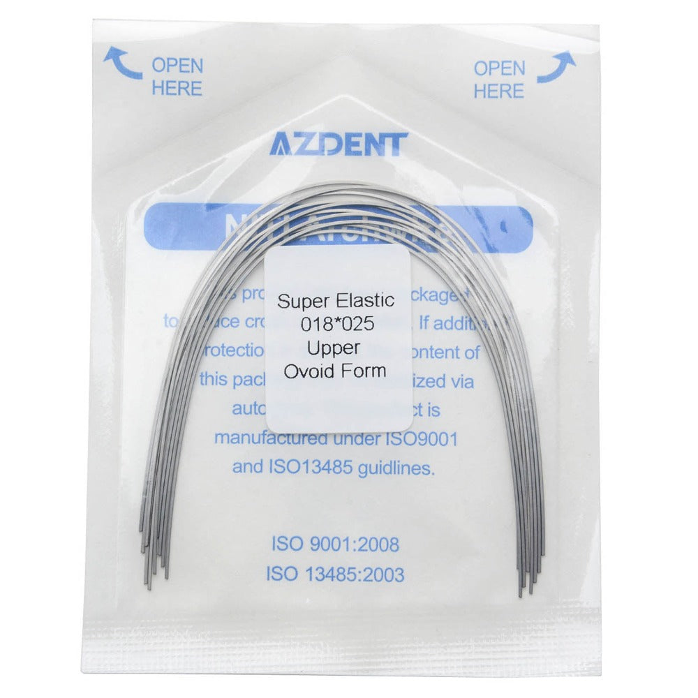 Arco de alambre AZDENT Niti Super Elastic Ovoide Rectangular 0,018 x 0,025 Superior 10 piezas/paquete