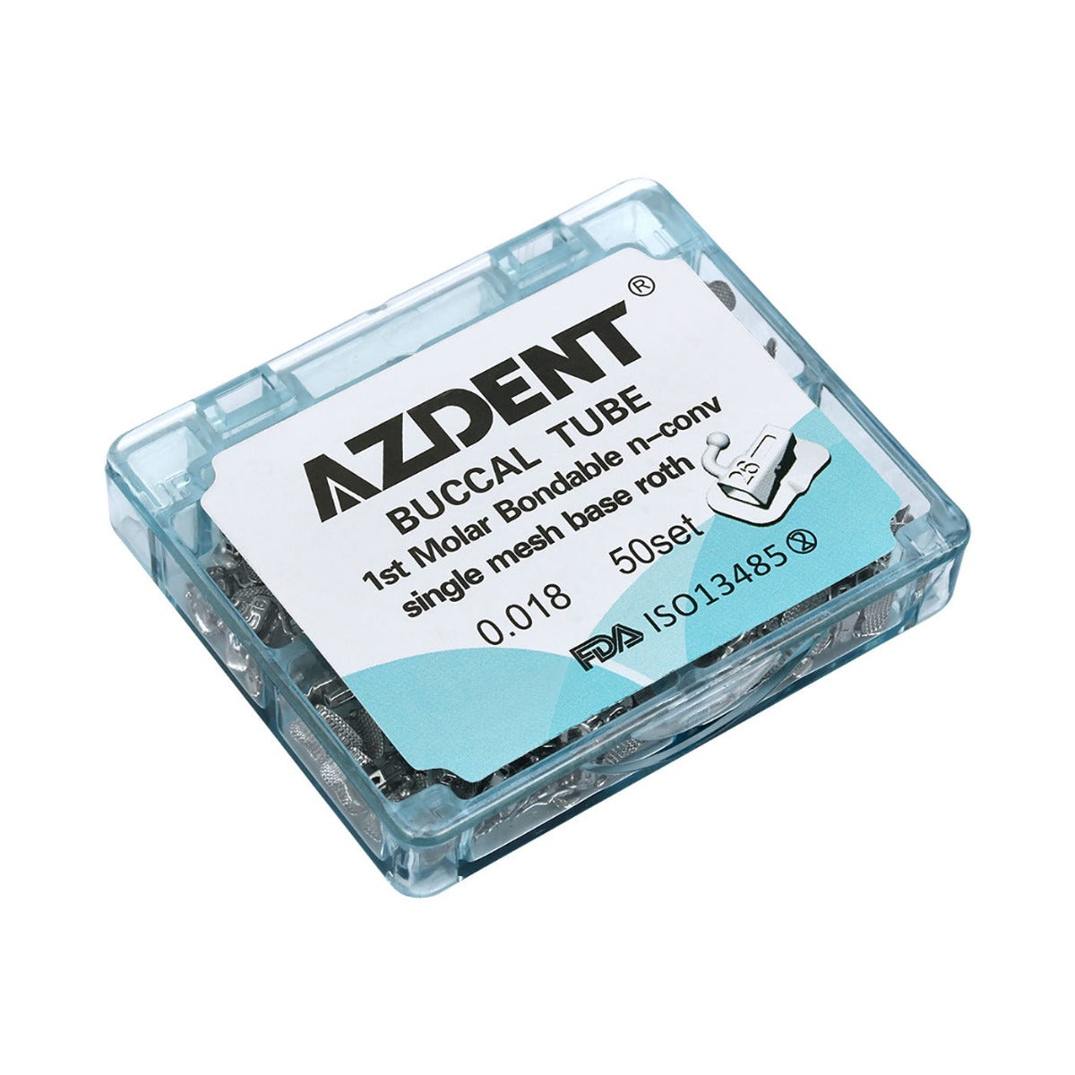 AZDENT Щечная трубка для первого моляра, адгезивная, раздельная, неконвертируемая, Roth 0,018, 50 наборов/комплект (UR UL LL и LR)