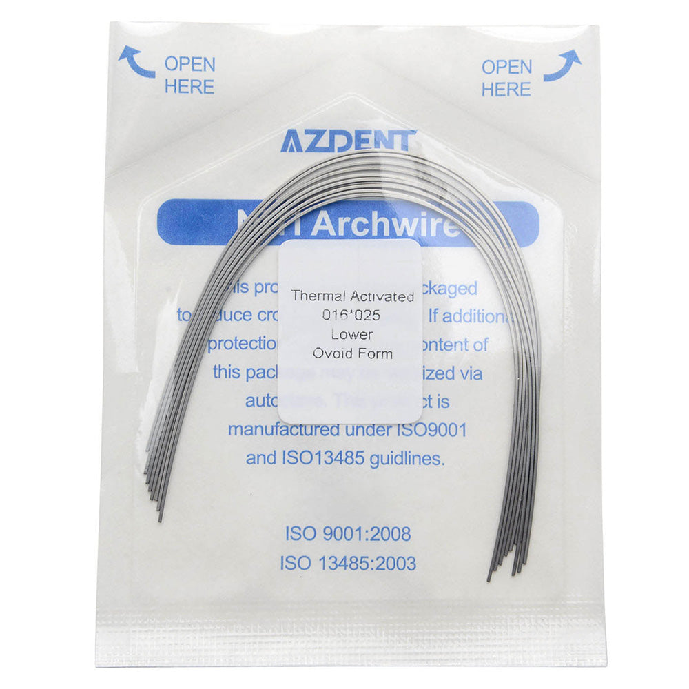 AZDENT Thermal Active NiTi Archwire Ovoid Form Rectangular 0.016 x 0.025 Lower 10pcs/Pack