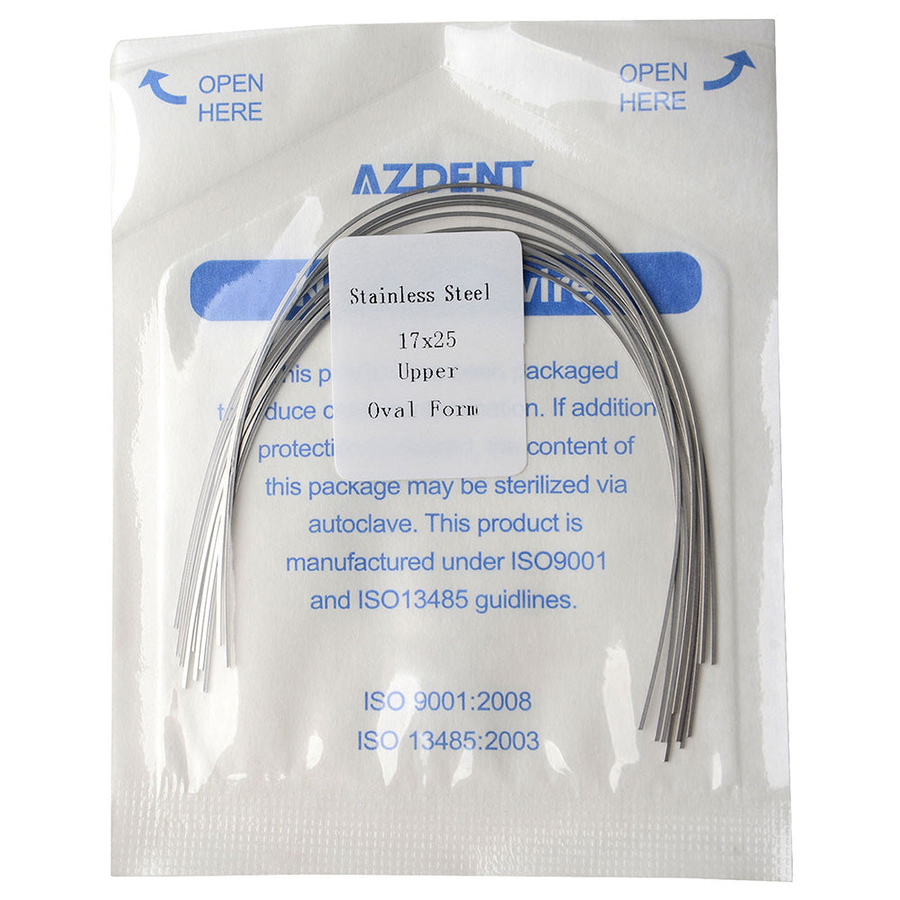 Arco de alambre AZDENT de acero inoxidable, forma ovalada, rectangular, 0,017 x 0,025, superior, 10 unidades/paquete