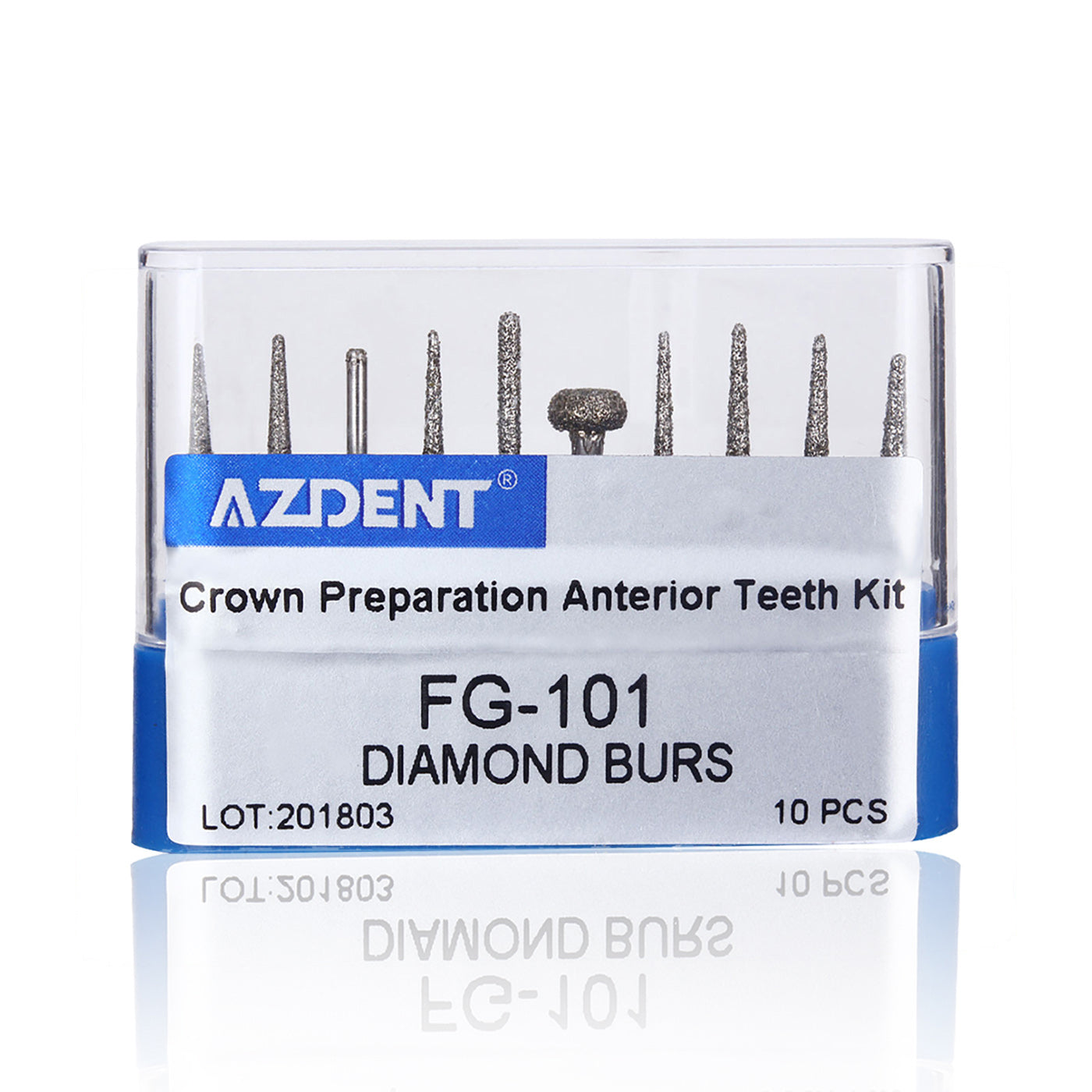 Алмазные боры стоматологические AZDENT FG-101 для подготовки коронок передних зубов комплект 10 шт./комплект