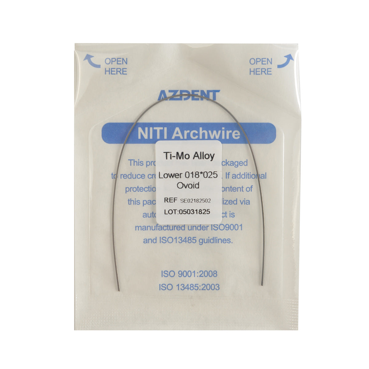 AZDENT Arch Wire TMA Beta Ti-Mo Alloy Ovoid Rectangular 0.018 x 0.025 Lower 1pc/Pack