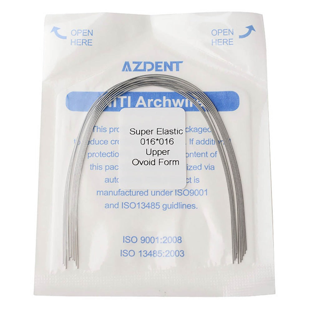Arco de alambre AZDENT Niti Super Elastic, forma ovoide, rectangular, 0,016 x 0,016, superior, 10 unidades/paquete