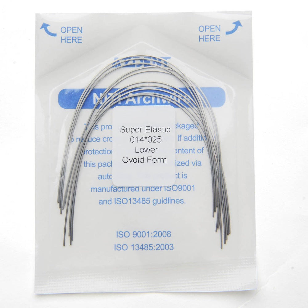 Arco de alambre AZDENT Niti Super Elastic, forma ovoide, rectangular, 0,014 x 0,025, inferior, 10 unidades/paquete