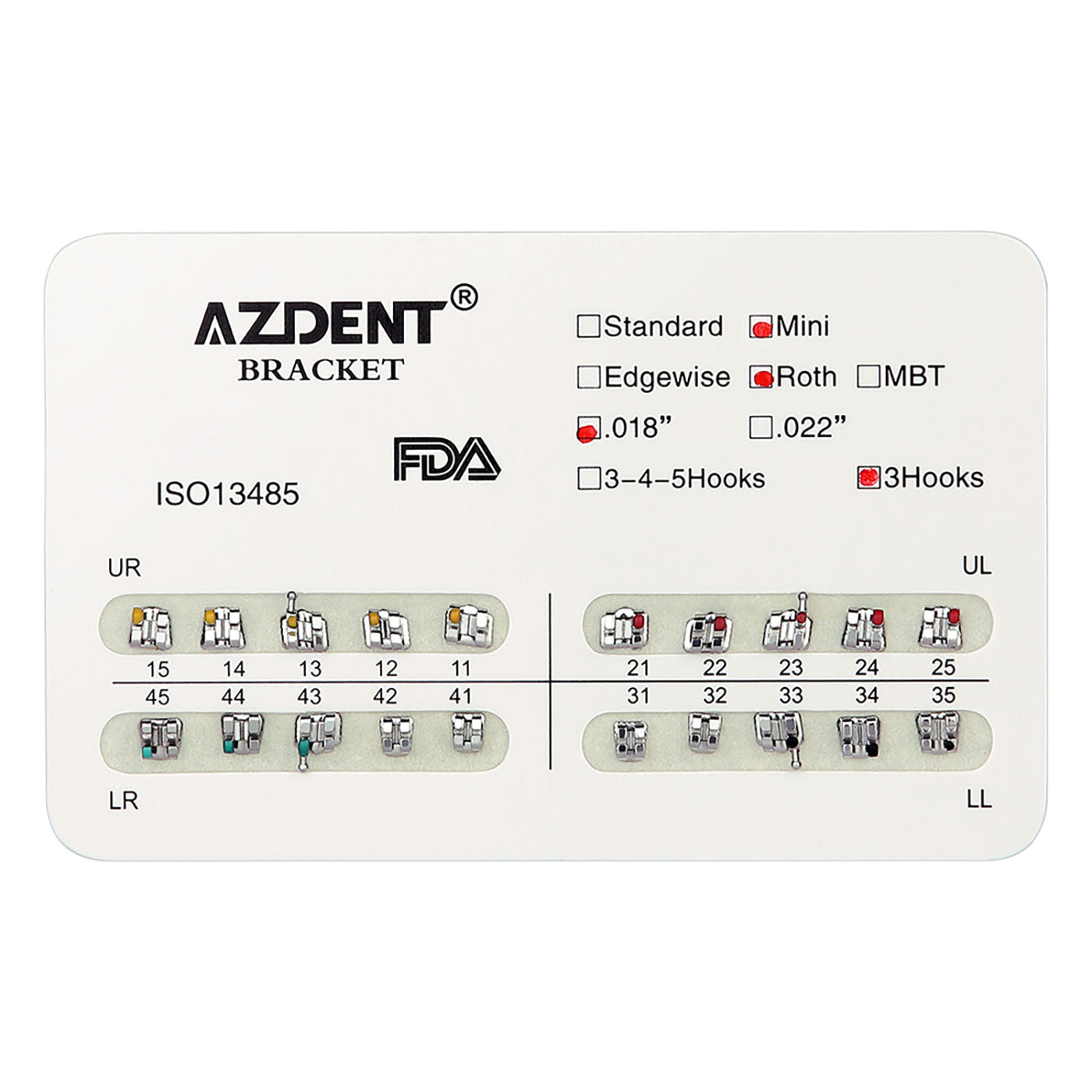 Металлические брекеты AZDENT для зубов Mini Roth Slot .018 крючки по 3 шт./упаковка 20 шт.