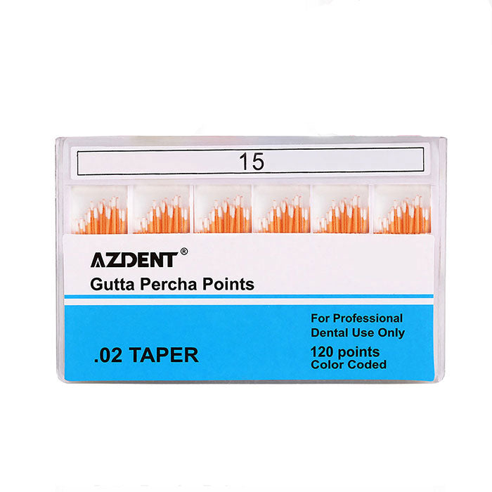 Штифты гуттаперчевые AZDENT №15, конусность 0,02, цветовая кодировка, 120 шт. в коробке
