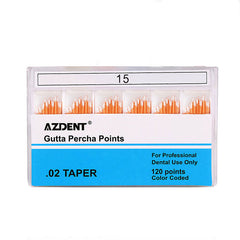 Штифты гуттаперчевые AZDENT №15, конусность 0,02, цветовая кодировка, 120 шт. в коробке