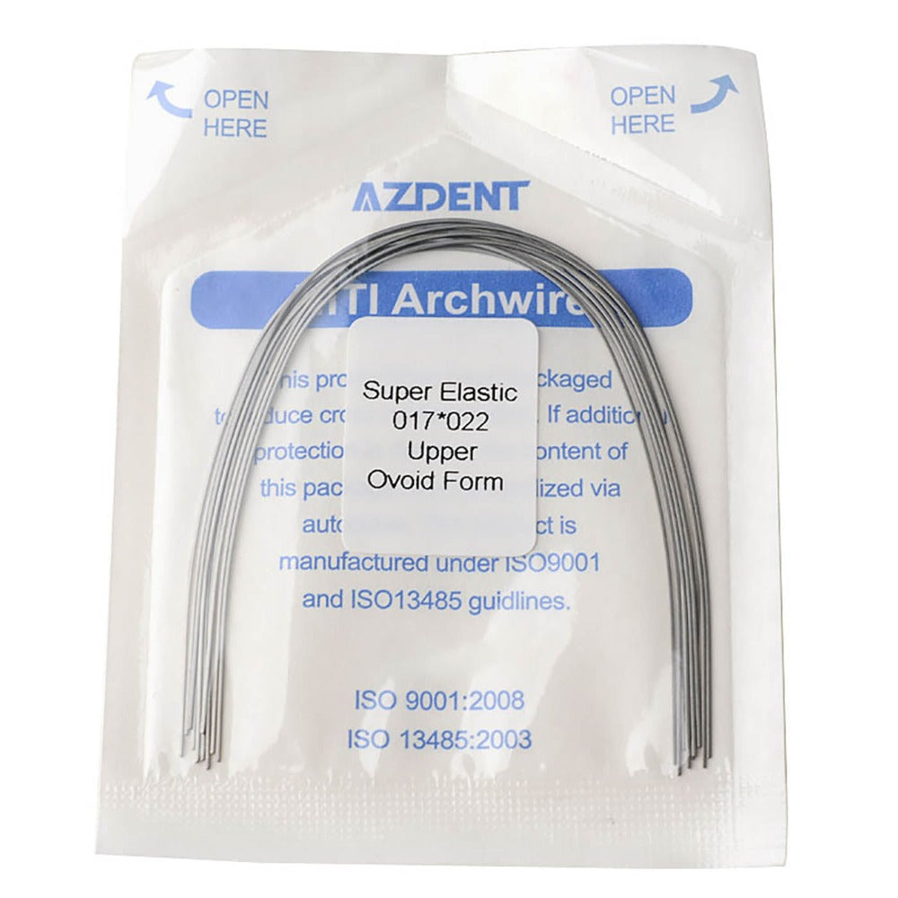 Arco de alambre AZDENT Niti Super Elastic, forma ovoide, rectangular, 0,017 x 0,022, superior, 10 unidades/paquete