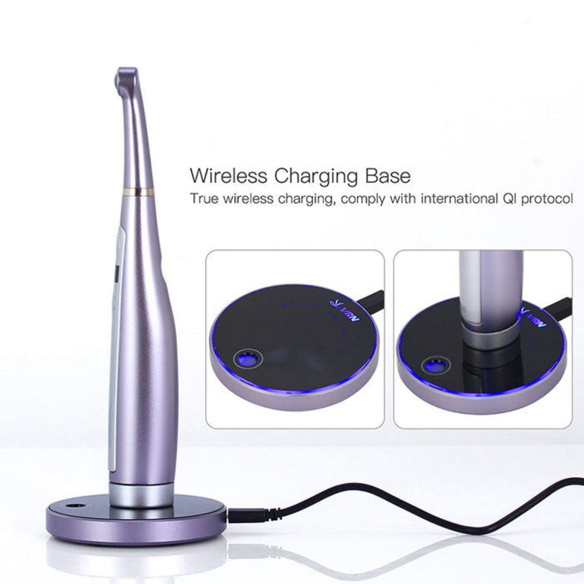 Lámpara de polimerización LED inalámbrica VAFU con pantalla OLED de 1 segundo de curado profundo, amplio espectro, cuerpo metálico con detector de caries y fotómetro de 3200 mW/cm²