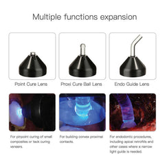 Lámpara de polimerización LED inalámbrica VAFU con pantalla OLED de 1 segundo de curado profundo, amplio espectro, cuerpo metálico con detector de caries y fotómetro de 3200 mW/cm²