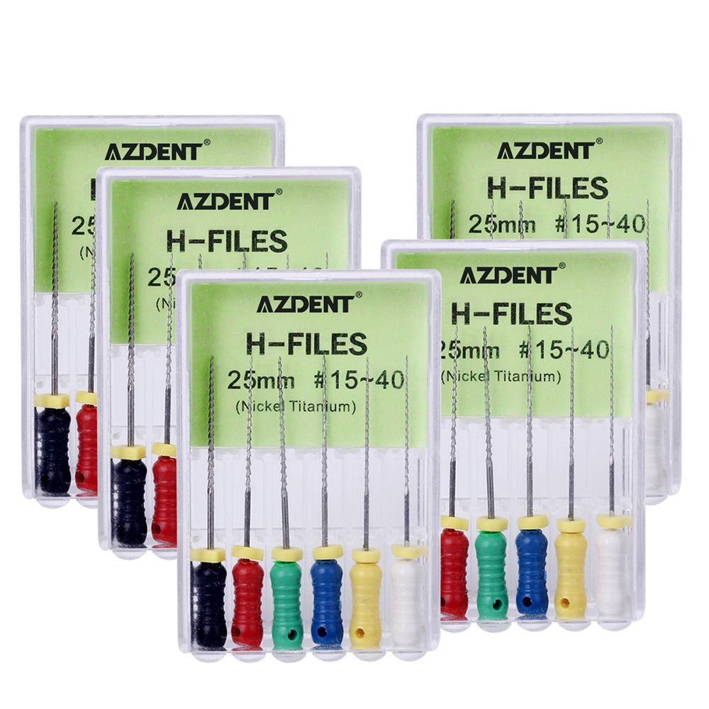 Стоматологические NiTi H-файлы AZDENT для ручного использования 25 мм, ассорти № 15-40, 6 шт./упаковка