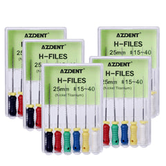 Стоматологические NiTi H-файлы AZDENT для ручного использования 25 мм, ассорти № 15-40, 6 шт./упаковка