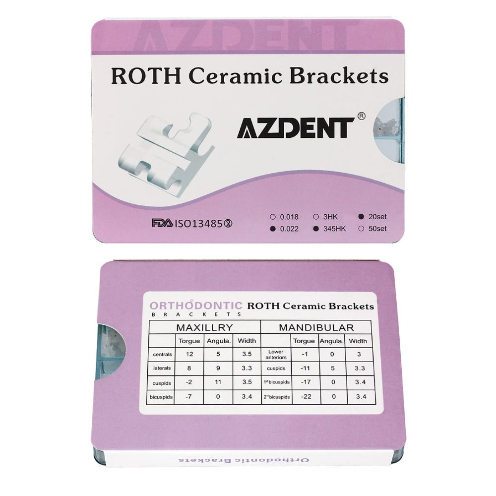 Ортодонтические керамические брекеты AZDENT Roth/MBT .022 345 крючков 400 шт./коробка