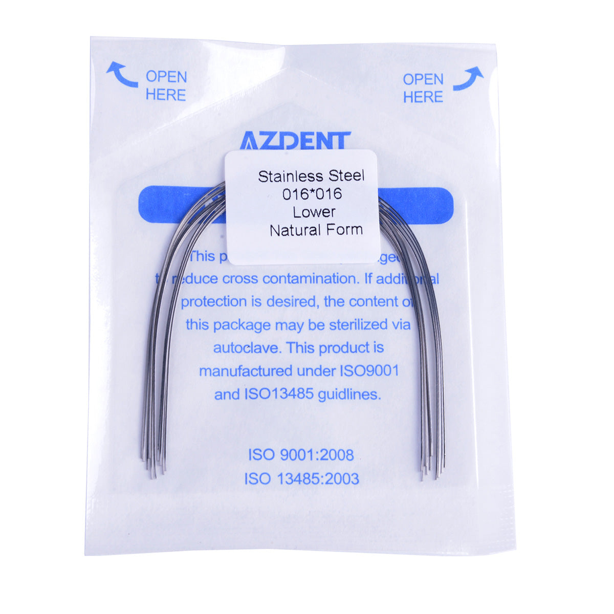 Arco de alambre AZDENT de acero inoxidable rectangular, natural, tamaño completo, 10 unidades por paquete