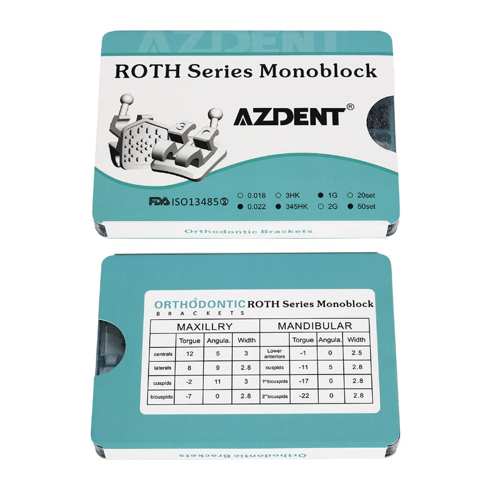 1000pcs AZDENT Dental Metal Brackets Mini Roth .022 Hooks on 345 50 Sets/Box