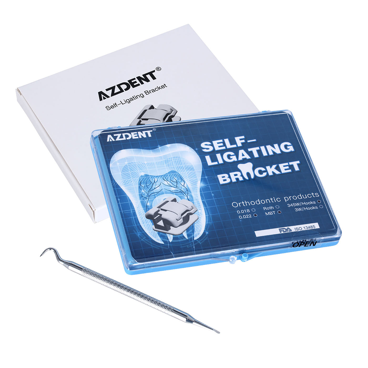 Самолигирующиеся брекеты AZDENT Dental Metal MBT .022 с крючками 345 и щечной трубкой 28 шт./комплект