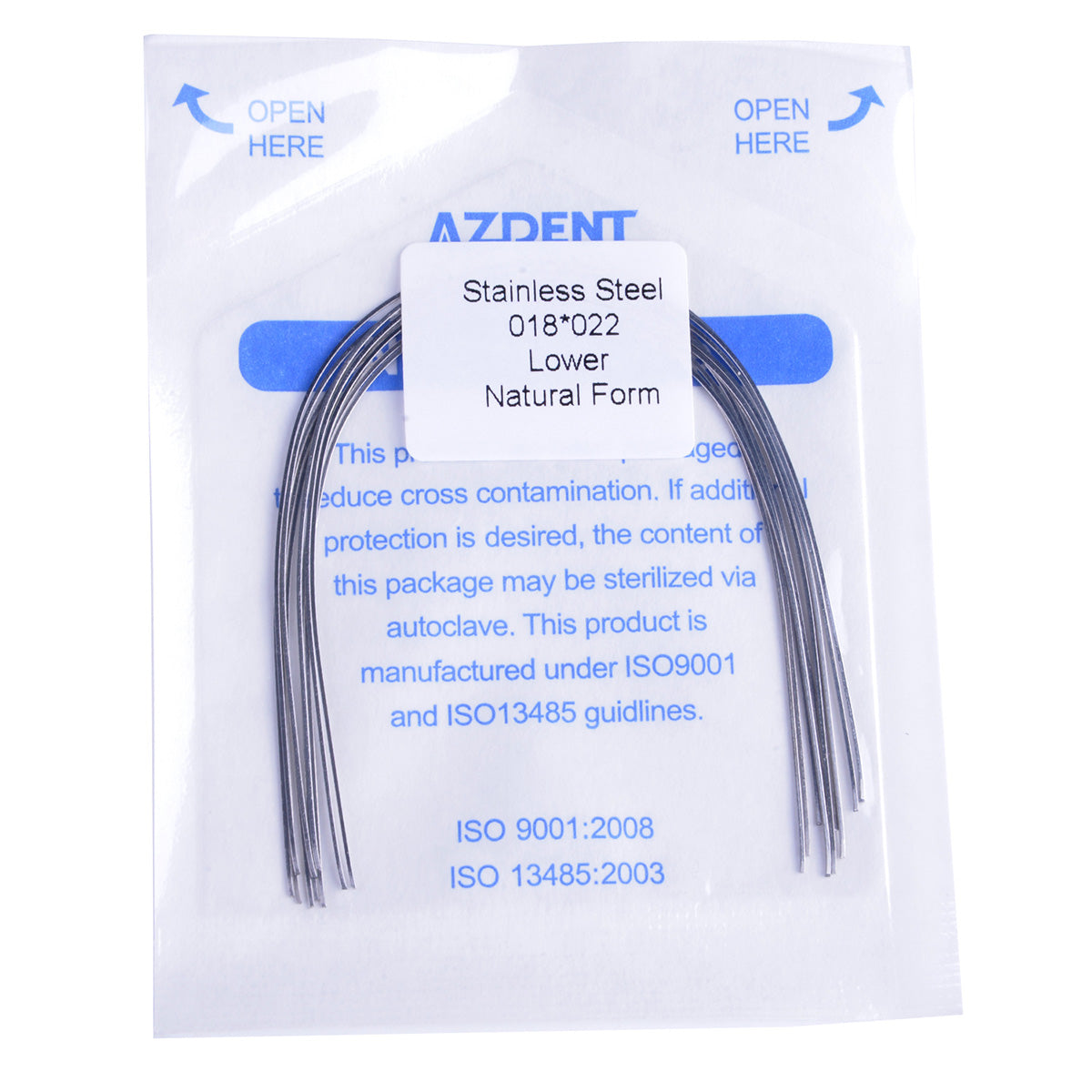 Arco de alambre AZDENT de acero inoxidable rectangular, natural, tamaño completo, 10 unidades por paquete