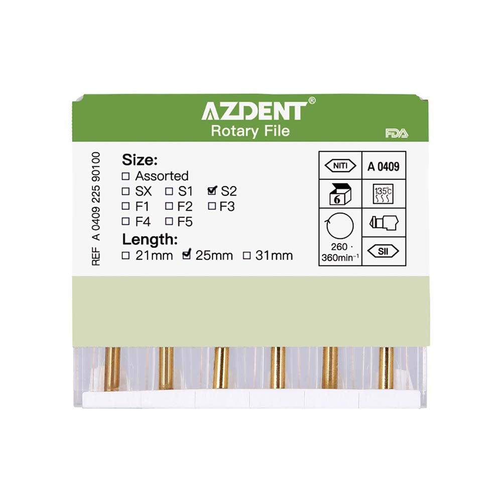 AZDENT Dental NITI Rotary Engine Files Heat Activated 25mm S2 6pcs/Pk