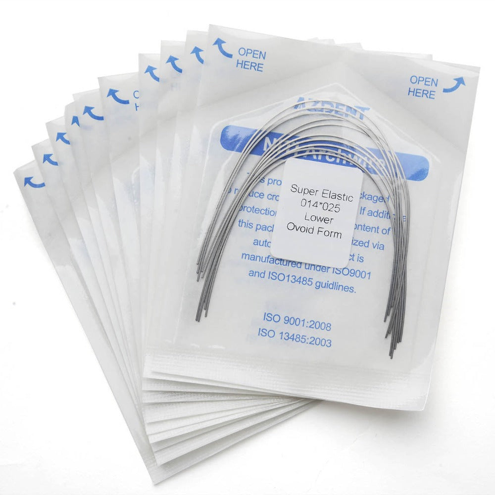 Arco de alambre AZDENT Niti Super Elastic, forma ovoide, rectangular, 0,014 x 0,025, inferior, 10 unidades/paquete