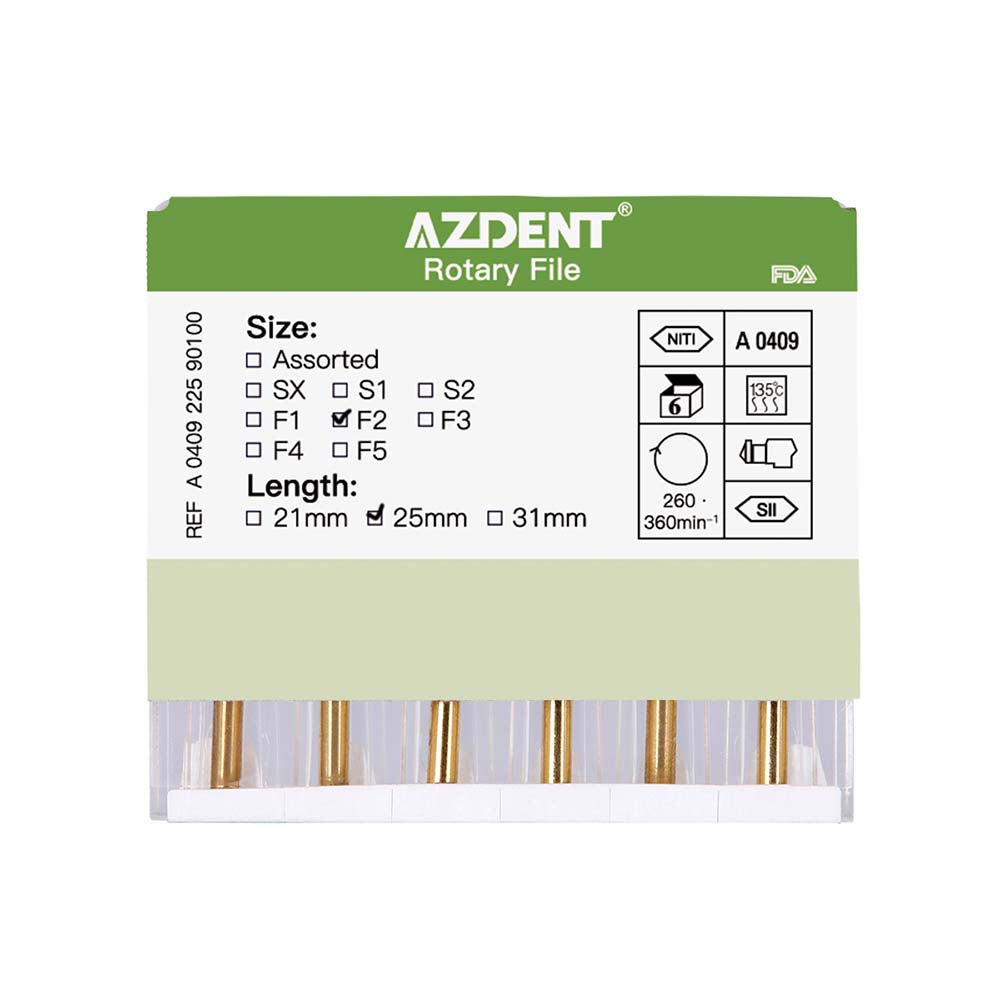 AZDENT Dental NITI Rotary Engine Files Heat Activated 25mm F2 6pcs/Pk