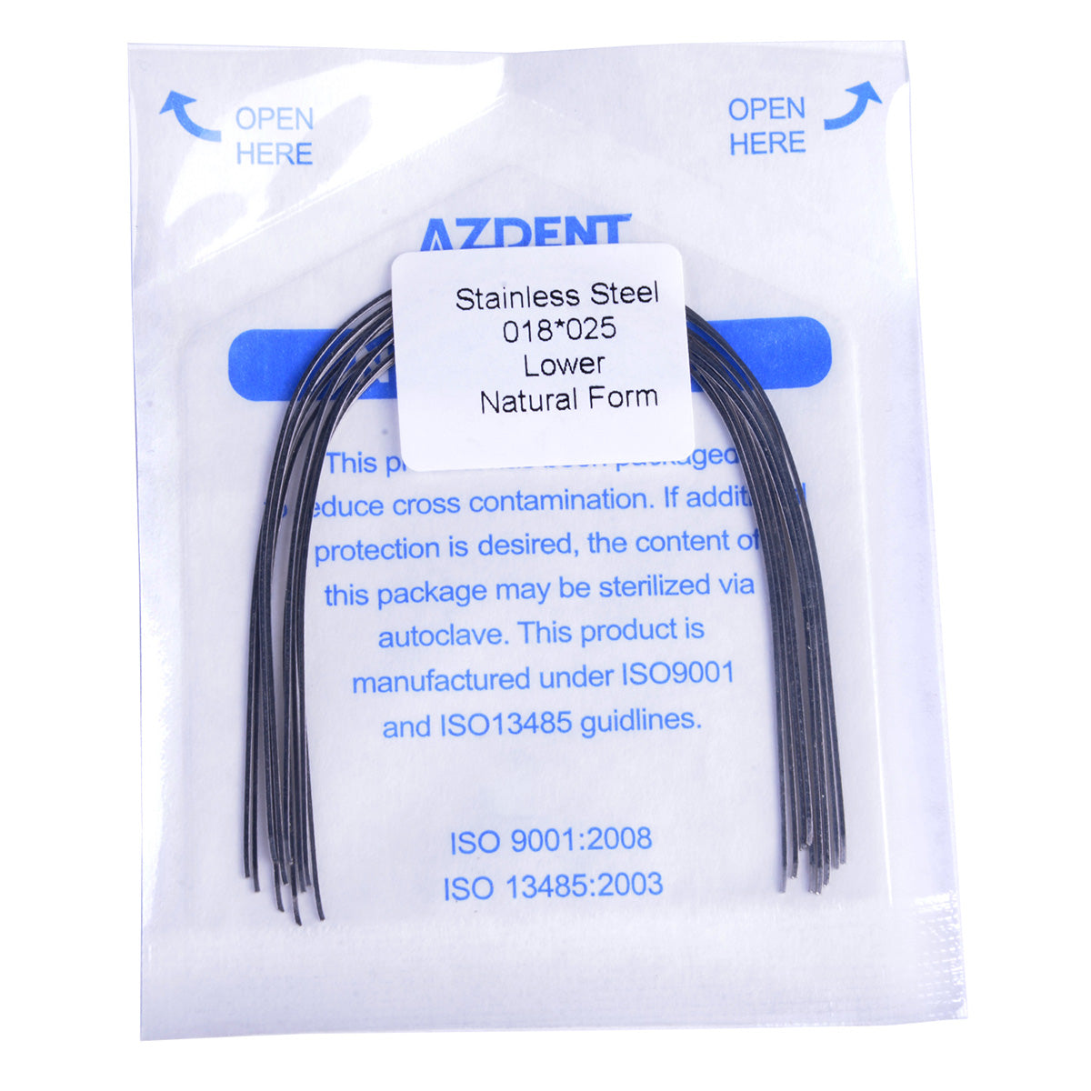 Arco de alambre AZDENT de acero inoxidable rectangular, natural, tamaño completo, 10 unidades por paquete