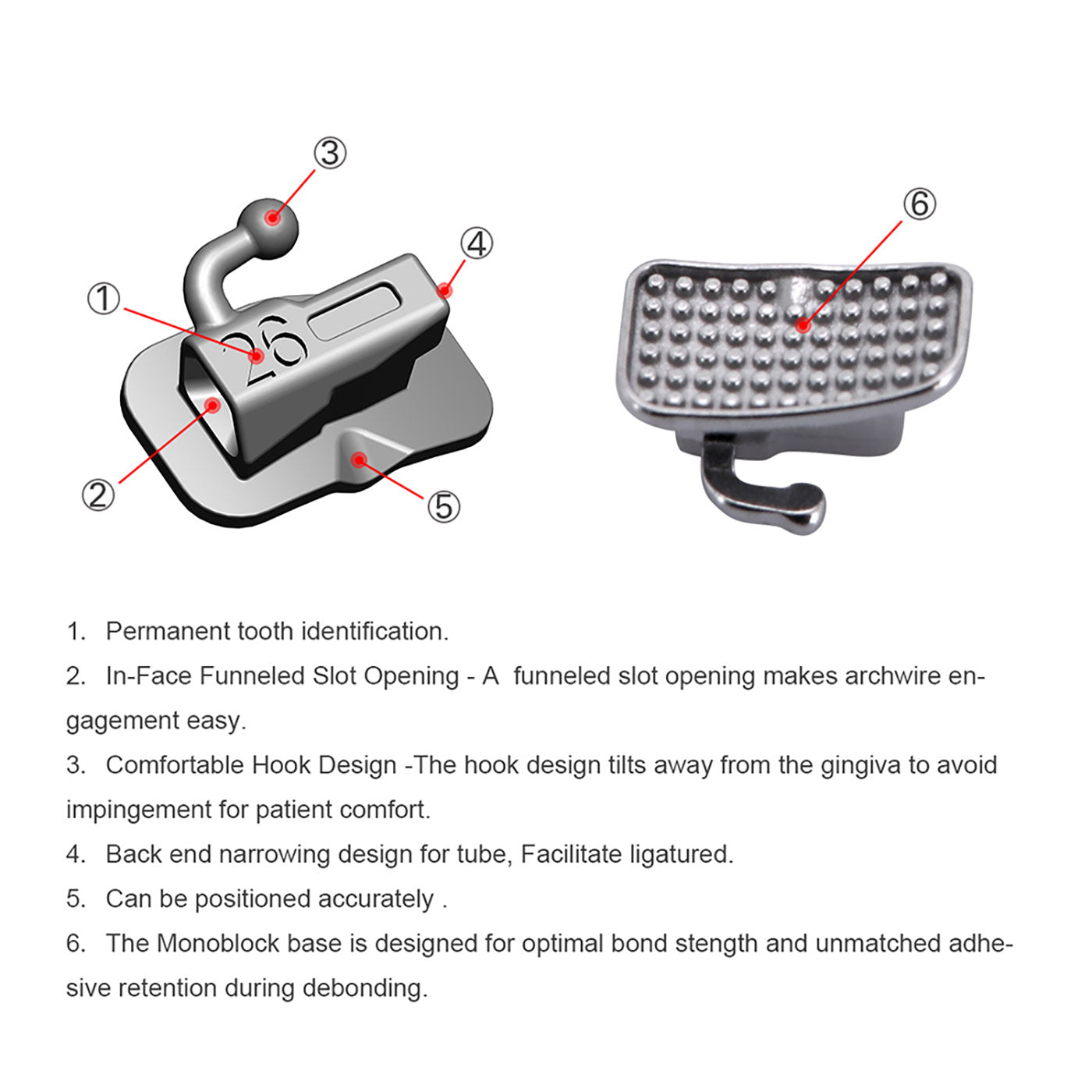 AZDENT Dental Self Ligating Mini Bracket MBT .022 Hooks on 345 With 4 Buccal Tube 24pcs/Box
