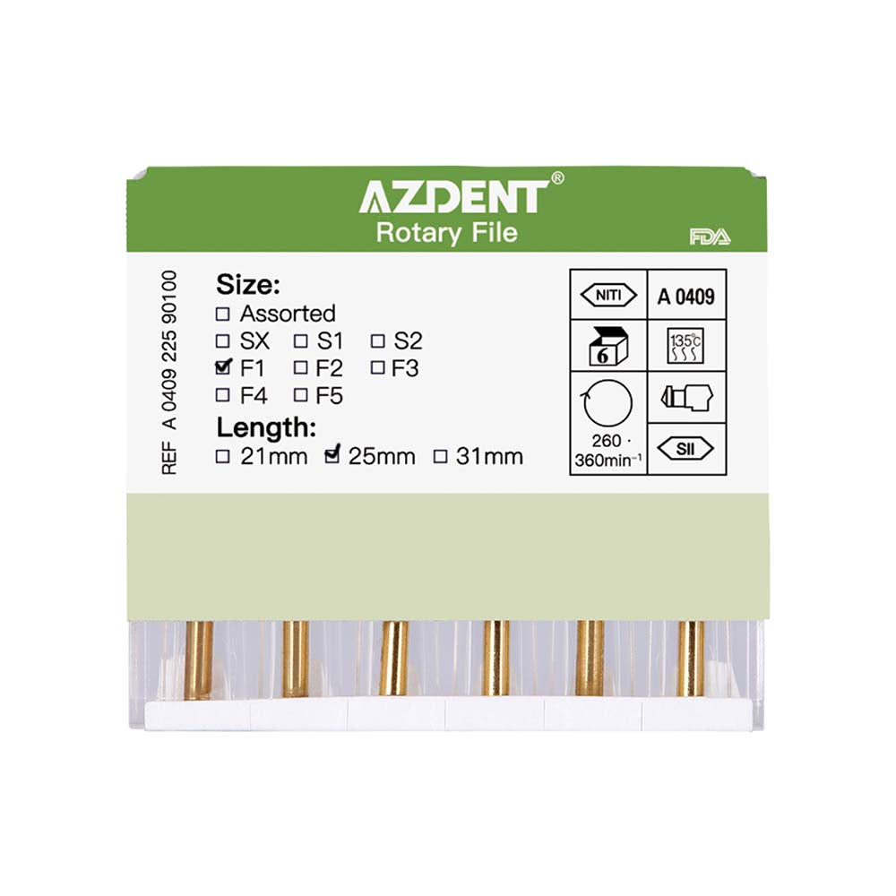 AZDENT Dental NITI Rotary Engine Files Heat Activated 25mm F1 6pcs/Pk