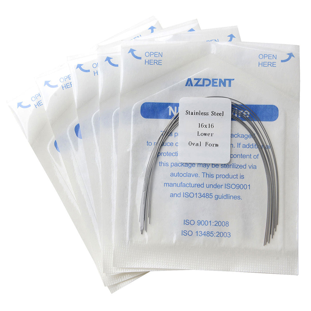Arco de alambre AZDENT de acero inoxidable, forma ovalada, rectangular, 0,016 x 0,016, inferior, 10 unidades/paquete