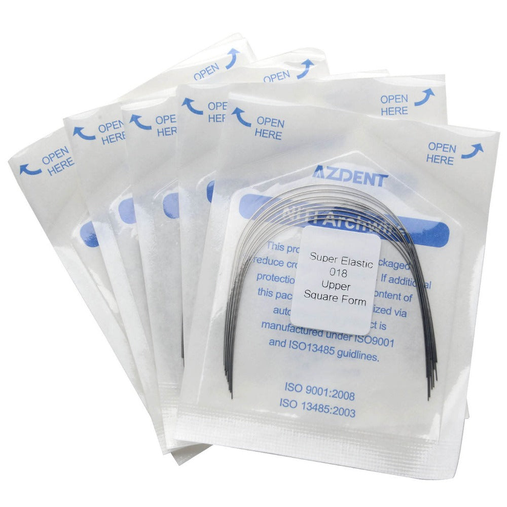 Arco de alambre AZDENT NiTi superelástico cuadrado redondo de 0,018 mm superior, 10 unidades/paquete