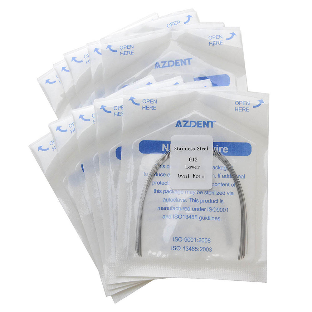 Arco de alambre AZDENT de acero inoxidable, forma ovalada, redondo, 0,012 mm, inferior, 10 unidades/paquete