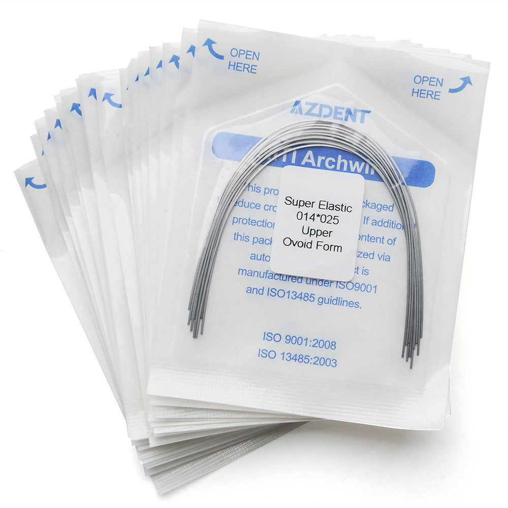 Arco de alambre AZDENT Niti Super Elastic, forma ovoide, rectangular, 0,014 x 0,025, superior, 10 unidades/paquete
