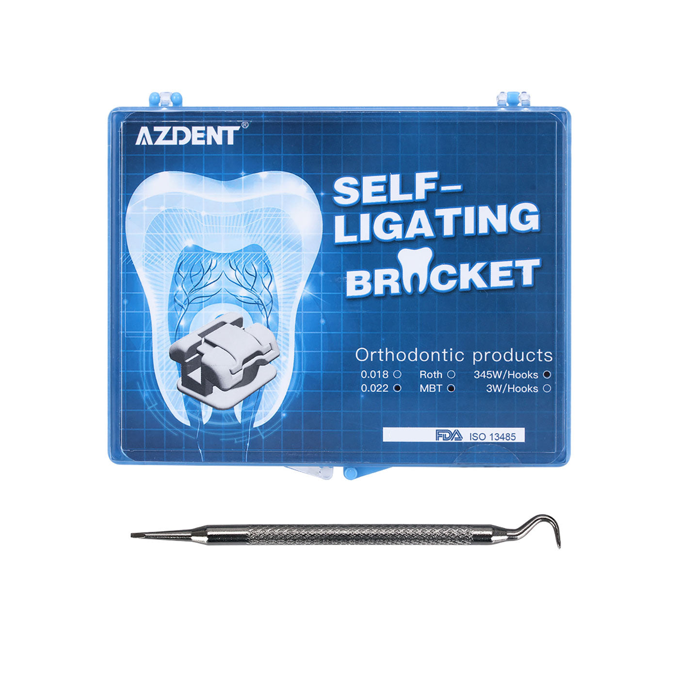 Самолигирующиеся брекеты AZDENT Dental Metal MBT .022 с крючками 345 и щечной трубкой 28 шт./комплект