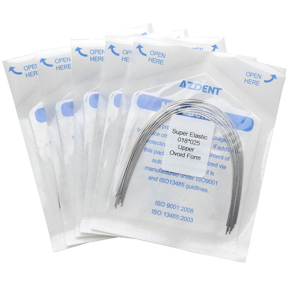 Arco de alambre AZDENT Niti Super Elastic Ovoide Rectangular 0,018 x 0,025 Superior 10 piezas/paquete