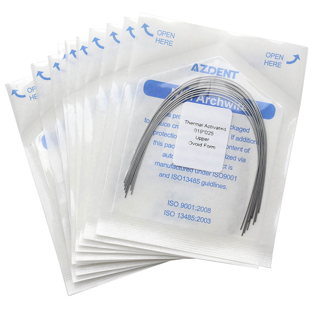 AZDENT Thermal Active NiTi Archwire Ovoid Form Rectangular 0.019 x 0.025 Upper 10pcs/Pack