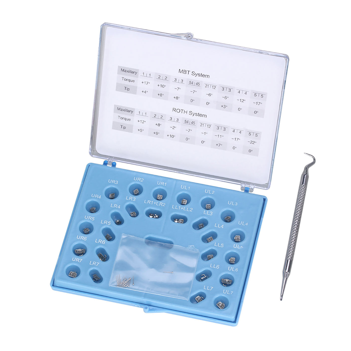 Самолигирующиеся брекеты AZDENT Dental Metal MBT .022 с крючками 345 и щечной трубкой 28 шт./комплект