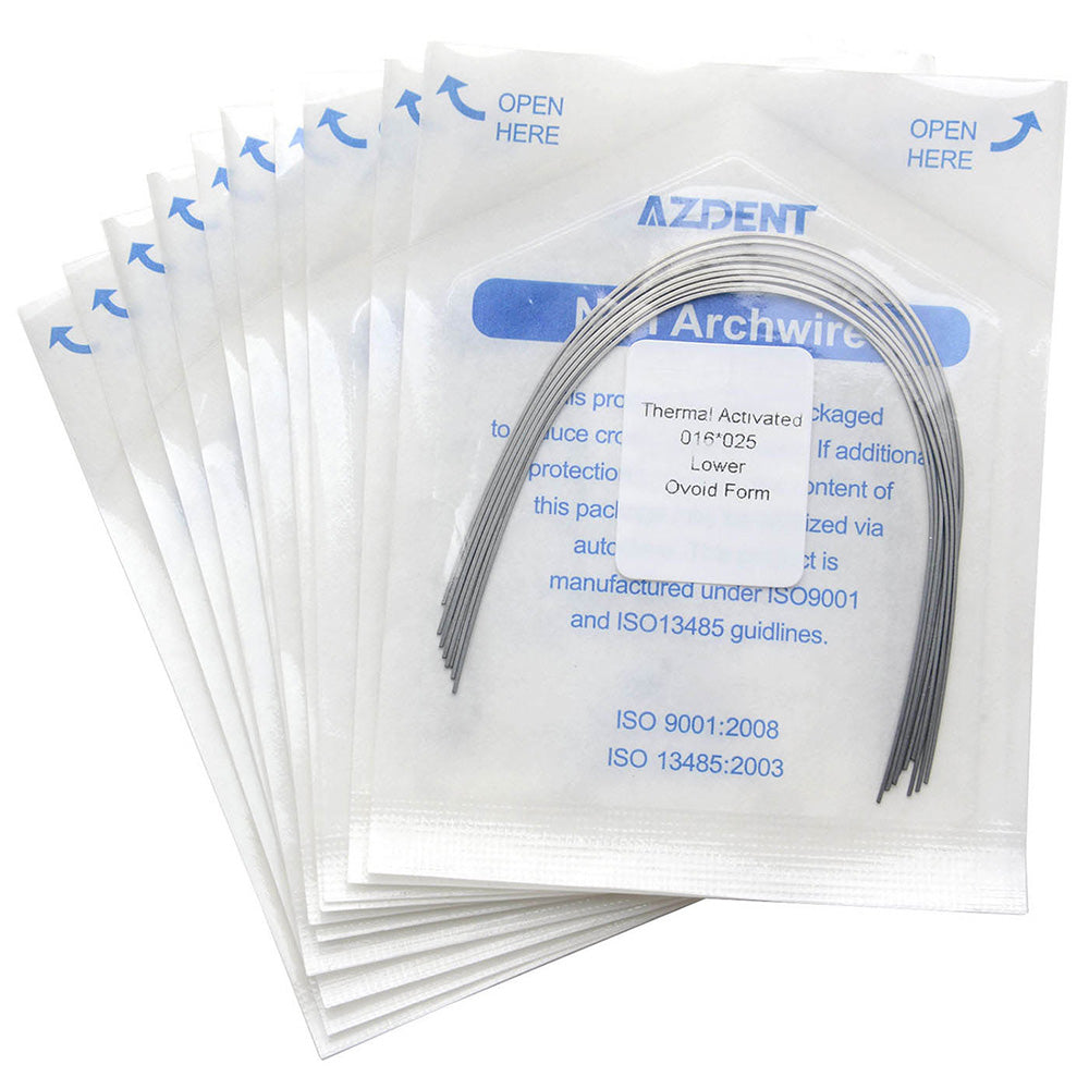 AZDENT Thermal Active NiTi Archwire Ovoid Form Rectangular 0.016 x 0.025 Lower 10pcs/Pack