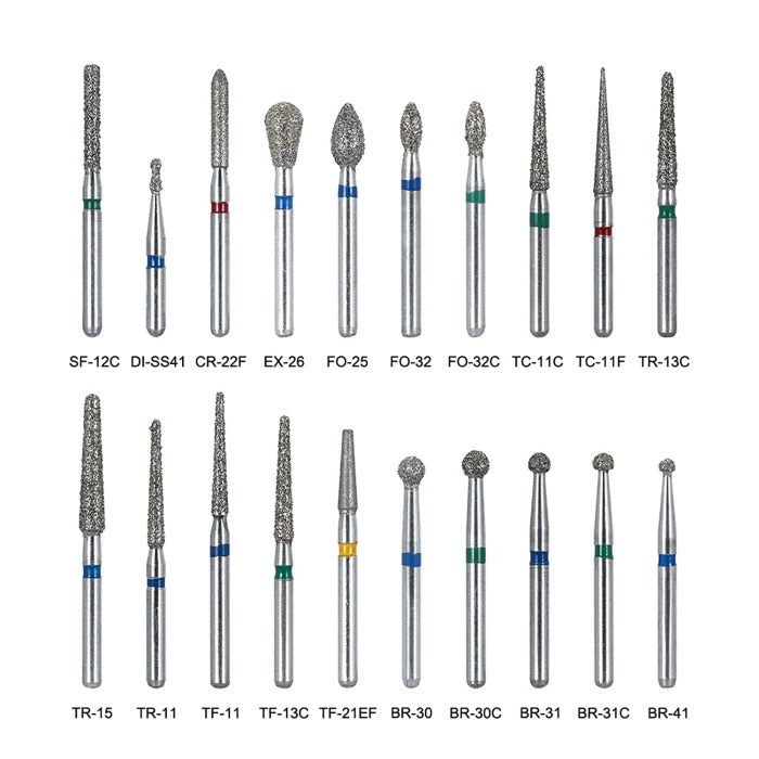100pcs AZDENT Dental Diamond Burs FG 1.6MM 20 Fixed Types 20 Boxs/Kit