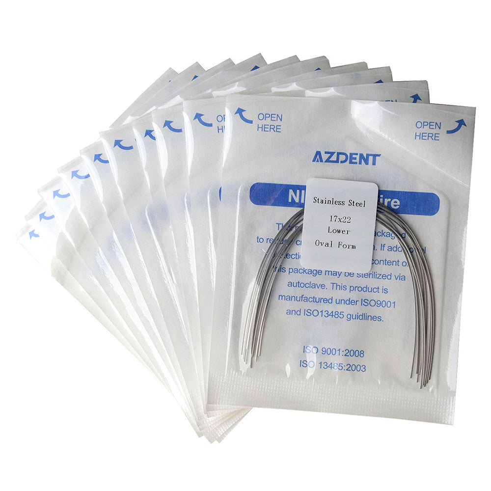 Arco de alambre AZDENT de acero inoxidable, forma ovalada, rectangular, 0,017 x 0,022, inferior, 10 unidades/paquete
