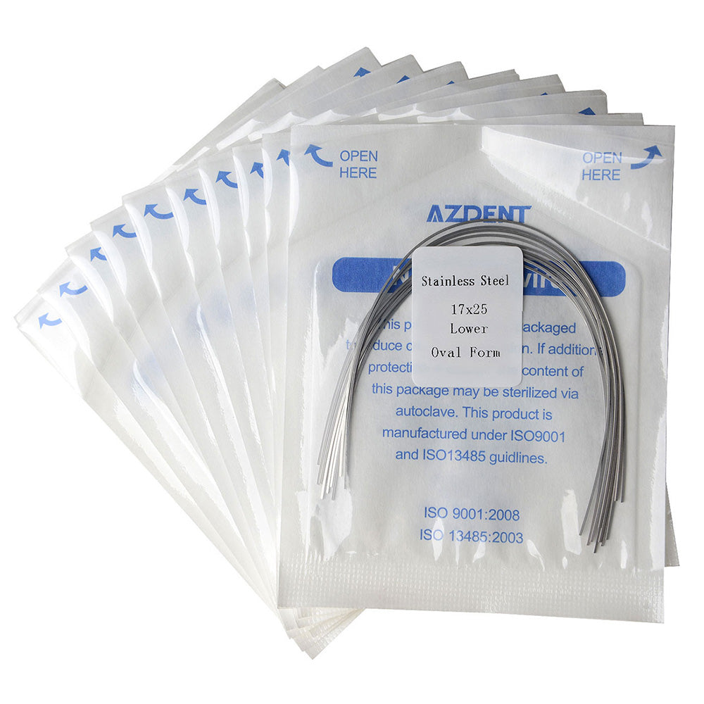 Arco de alambre AZDENT de acero inoxidable, forma ovalada, rectangular, 0,017 x 0,025, inferior, 10 unidades/paquete
