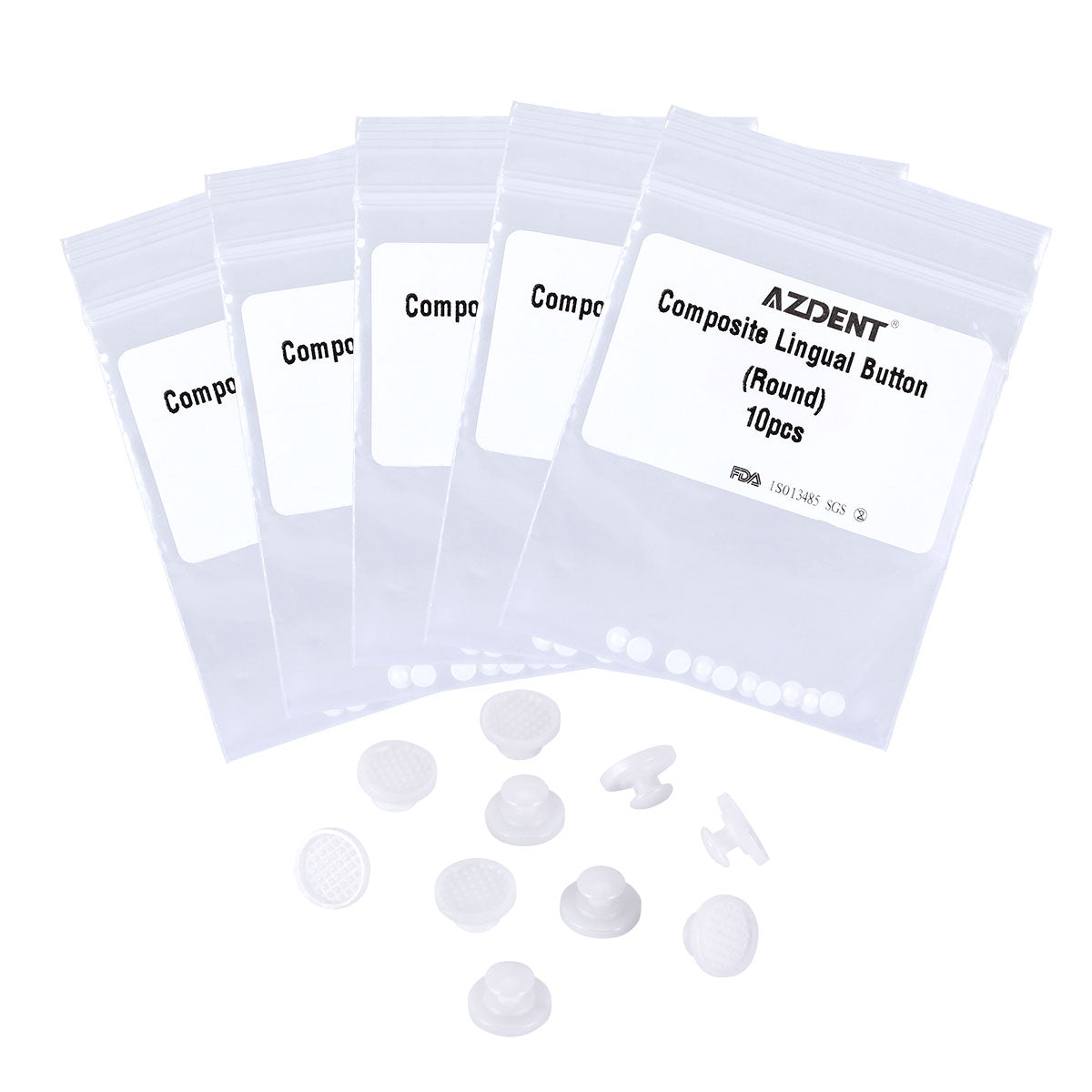 AZDENT Dental Lingual Button Bondable Composite Ceramic Round Base 10/Bag