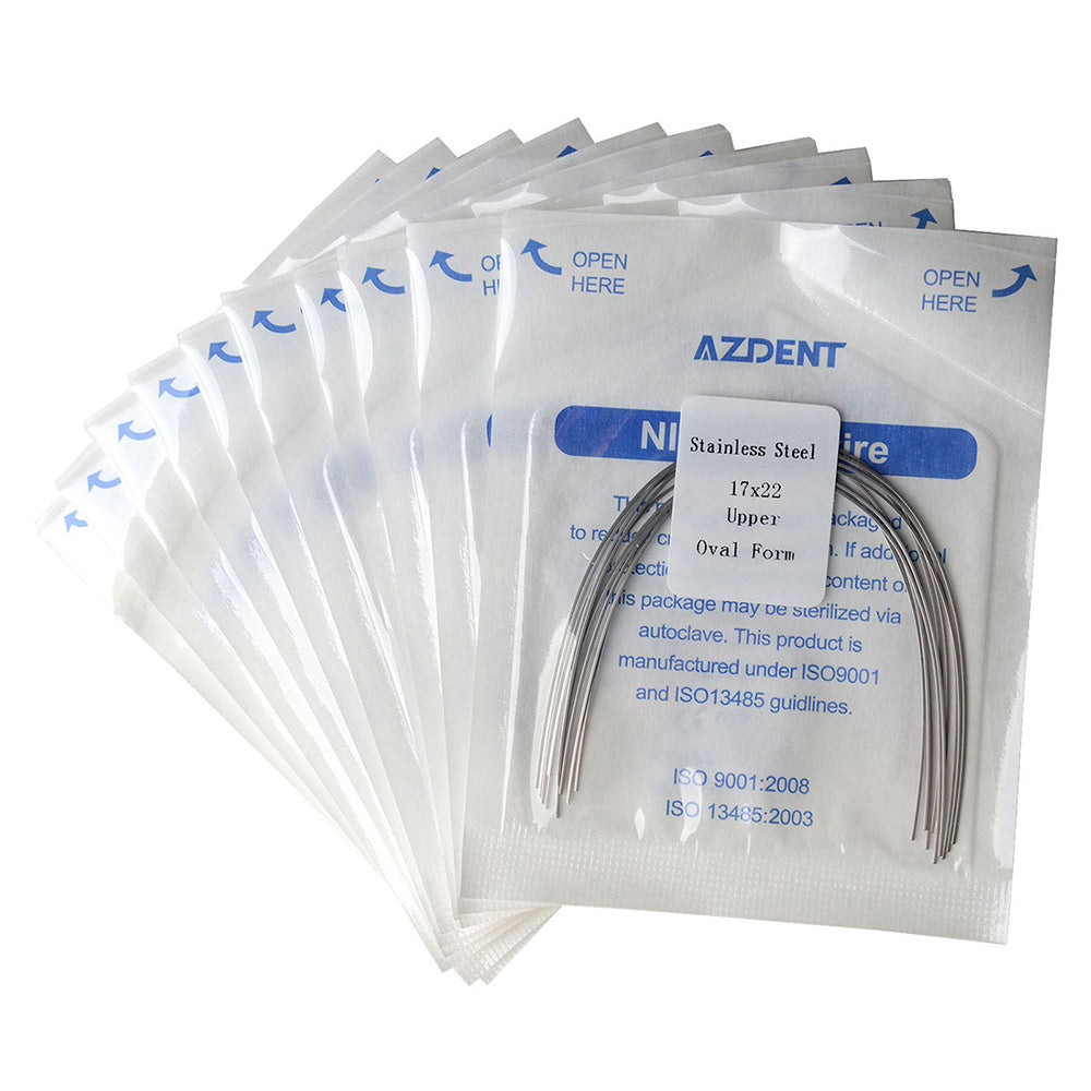 Arco de alambre AZDENT de acero inoxidable, forma ovalada, rectangular, 0,017 x 0,022, superior, 10 unidades/paquete