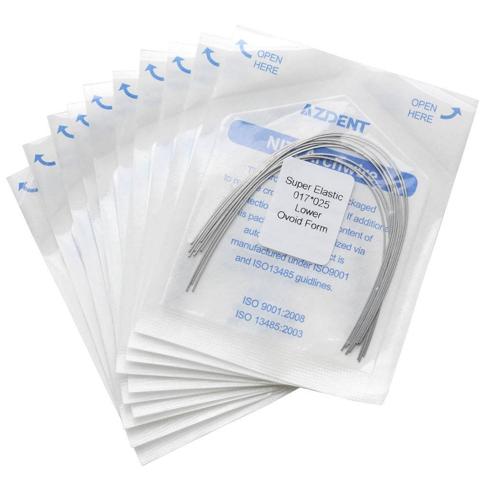 Arco de alambre AZDENT Niti Super Elastic Ovoide Rectangular 0,017 x 0,025 Inferior 10 piezas/paquete