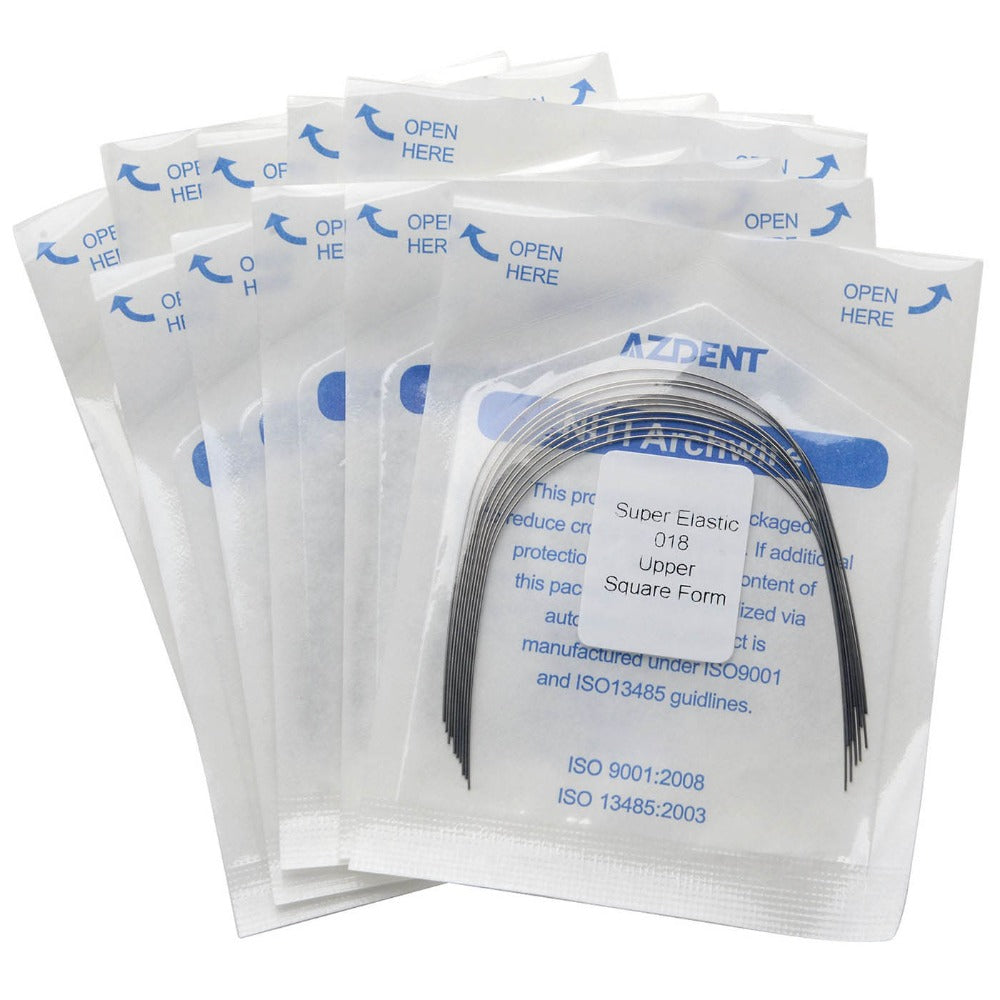 Arco de alambre AZDENT NiTi superelástico cuadrado redondo de 0,018 mm superior, 10 unidades/paquete