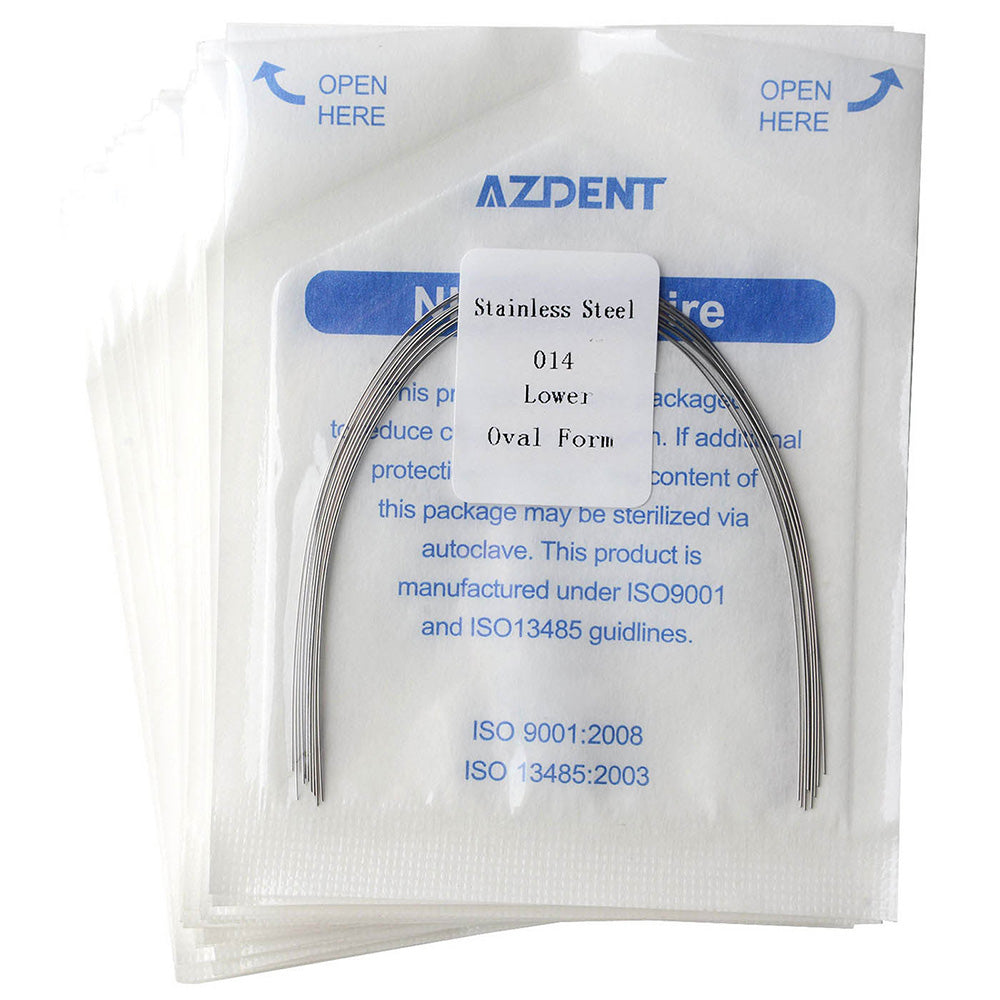 Arco de alambre AZDENT de acero inoxidable, forma ovalada, redondo, 0,014 mm, inferior, 10 unidades/paquete