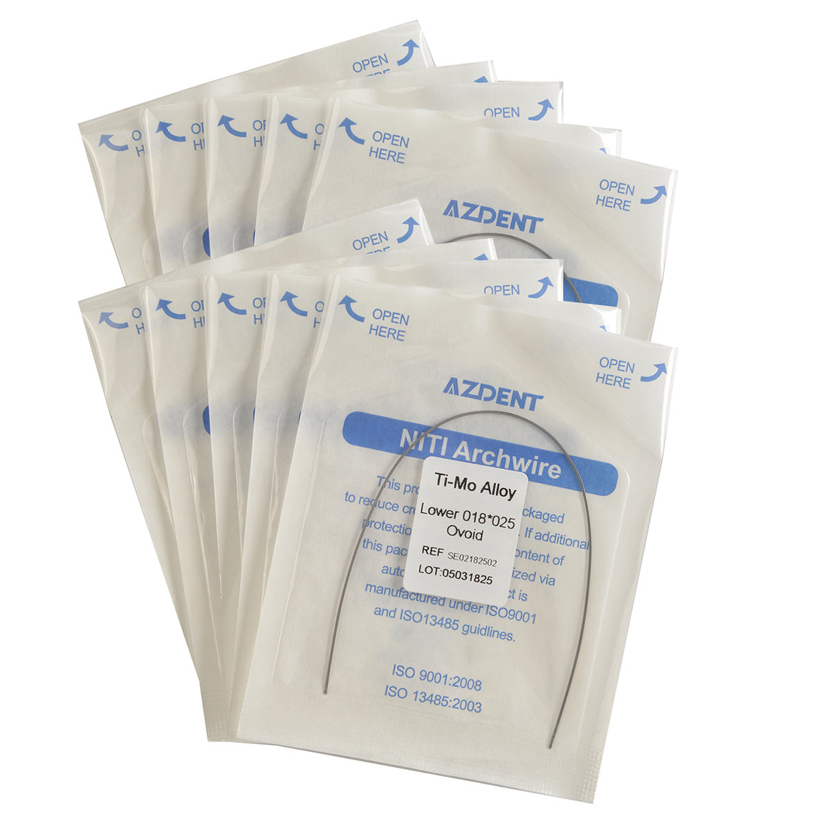 AZDENT Arch Wire TMA Beta Ti-Mo Alloy Ovoid Rectangular 0.018 x 0.025 Lower 1pc/Pack