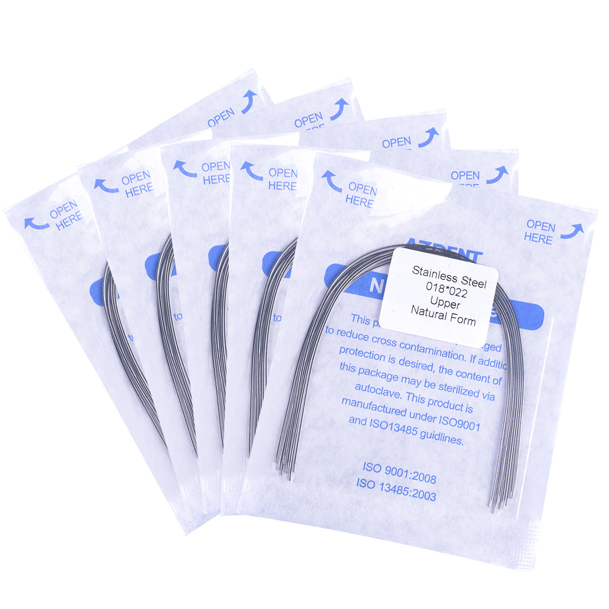 Arco de alambre AZDENT de acero inoxidable, forma natural, rectangular, 0,018 x 0,022 mm, superior, 10 unidades/paquete