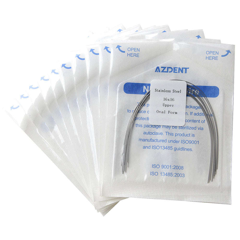 Arco de alambre AZDENT de acero inoxidable, forma ovalada, rectangular, 0,016 x 0,016, superior, 10 unidades/paquete