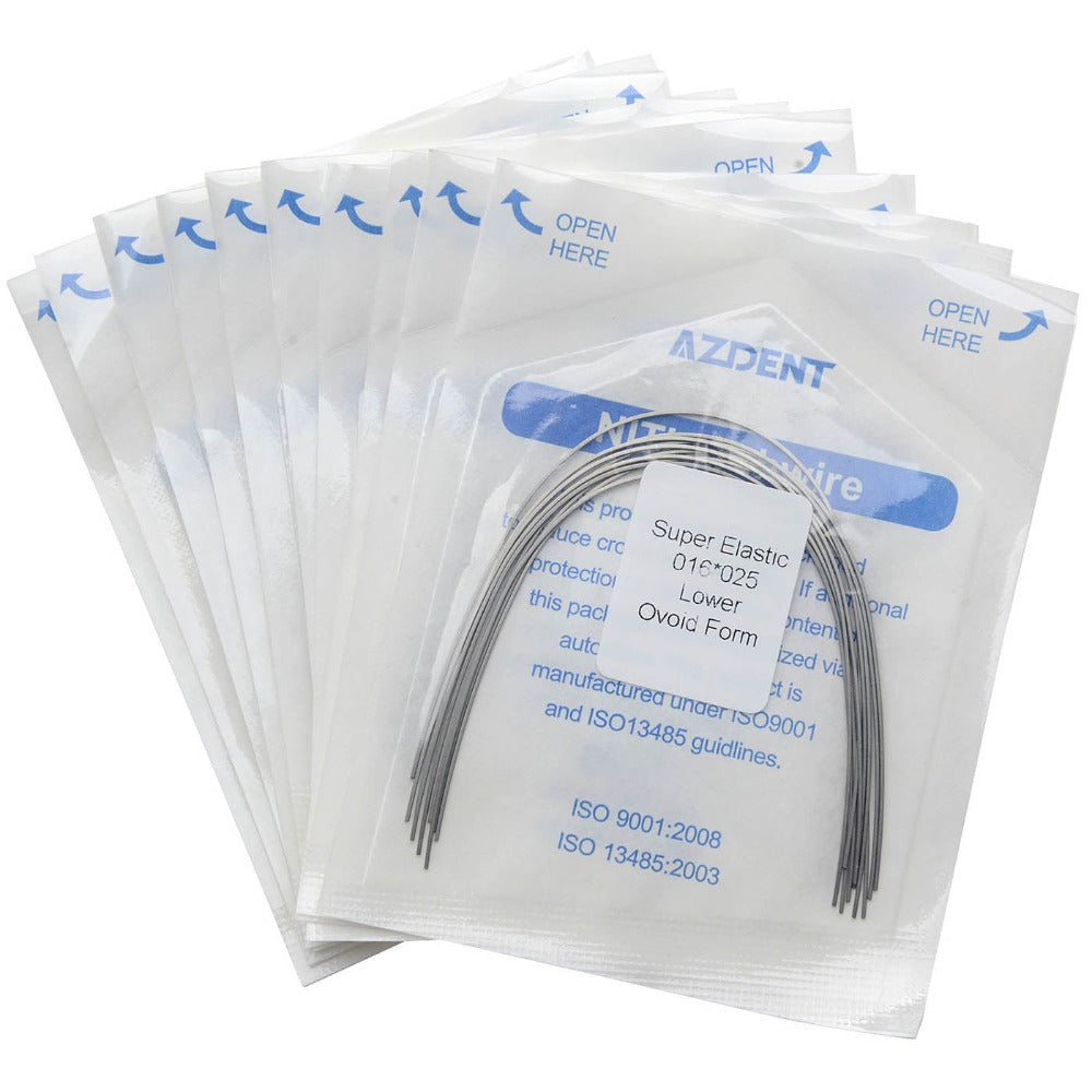 Arco de alambre AZDENT Niti Super Elastic con forma ovoide rectangular, 0,016 x 0,025, inferior, 10 unidades/paquete